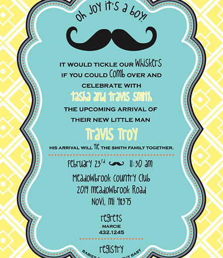 Little Man Mustache Baby Shower Printable Invitation